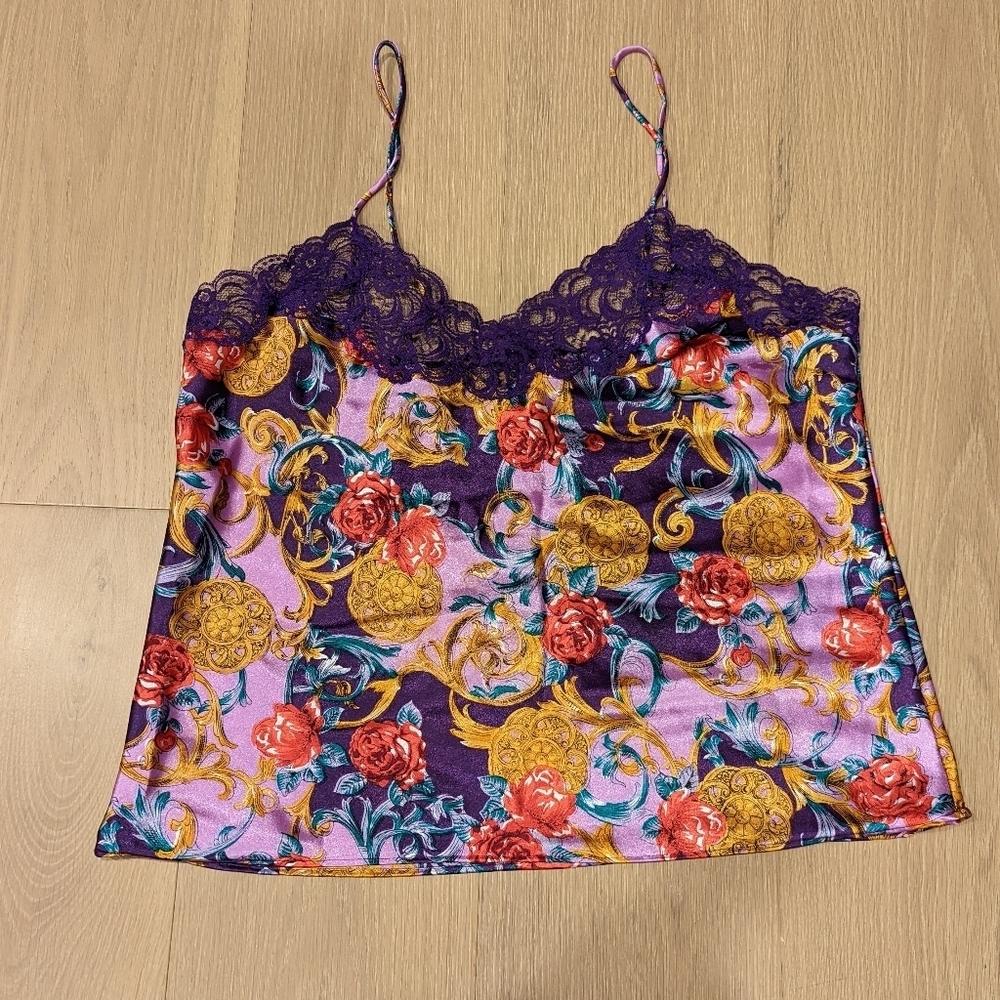Vintage Floral Lace Trim Camisole